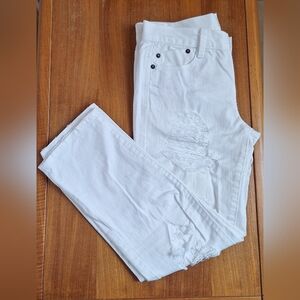 Mudd Y2K Low Rise Jeans Distressed White Cotton Denim Crop Capri Y2K Womens 0